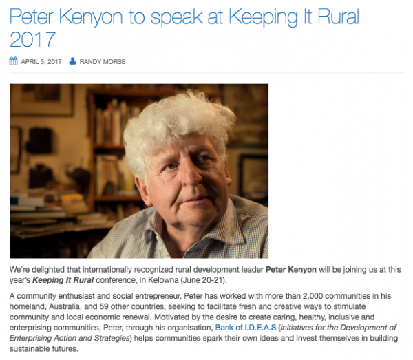 Peter Kenyon so speak at Keeping It Rural 2017
