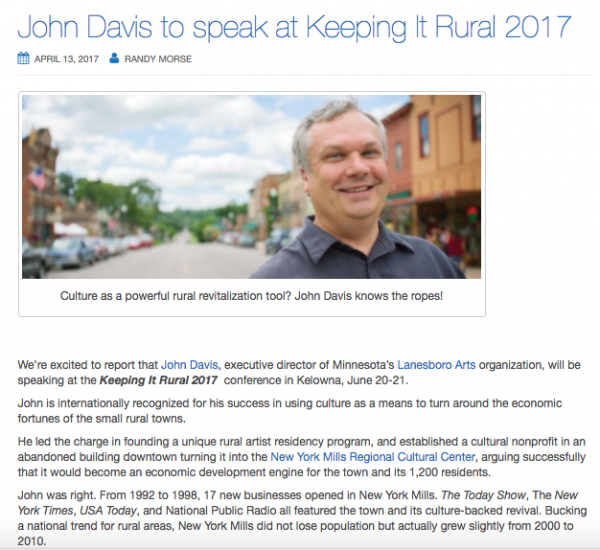 John Davis to speak at Keeping It Rural 2017