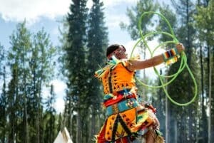 World champion hoop dancer Dallas Arcand in Prophet River south of Fort Nelson.